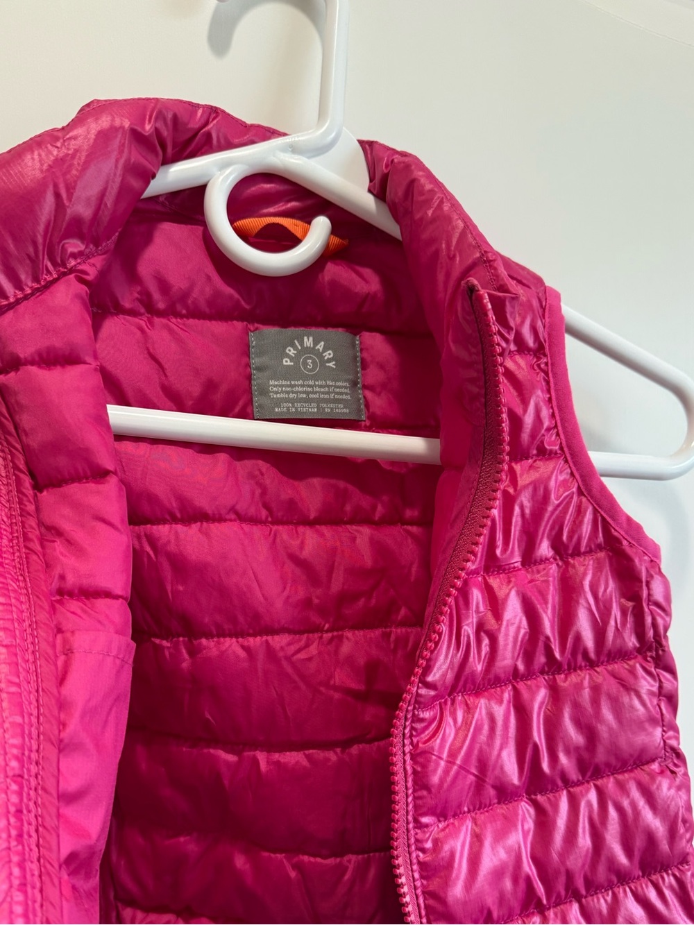 Primary Girls Raspberry Pink Puffer Vest - Picture 2 of 3